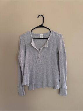 aerie Heather Gray Waffle Henley Long-Sleeve Top